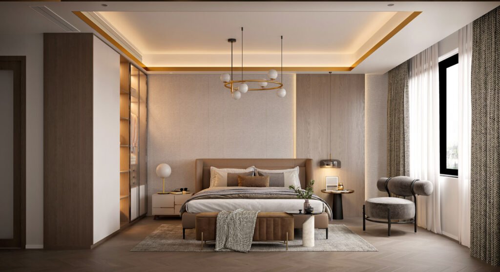 3d,Render,Of,Luxury,Hotel,Room Chambre à coucher moderne