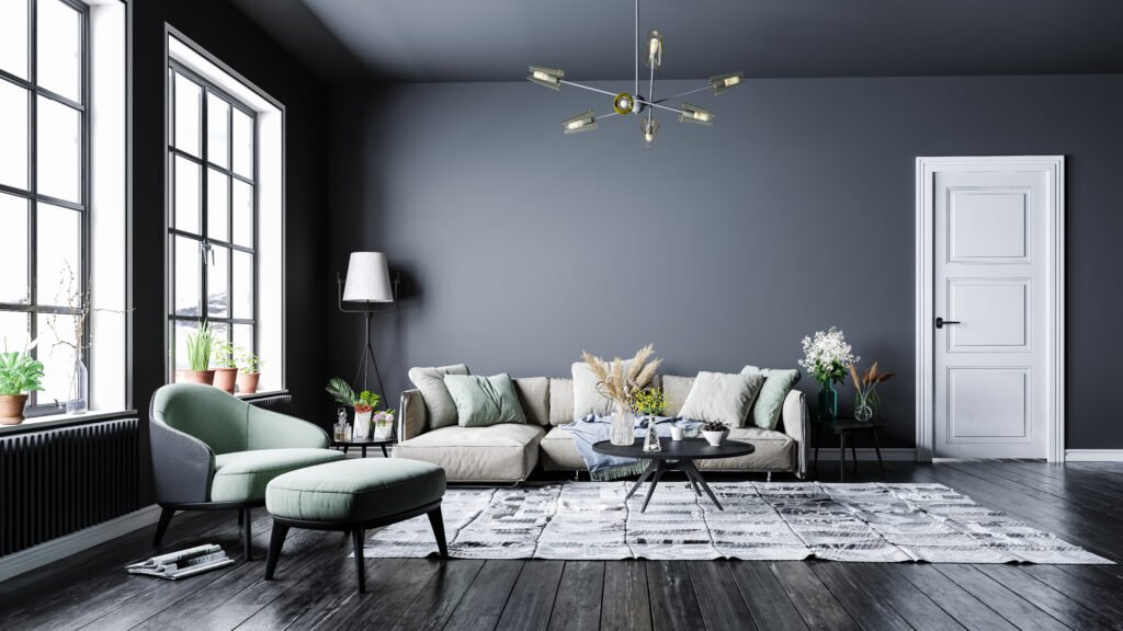 Modern,Interior,Design,,In,A,Spacious,Room,,Next,To,A salon moderne